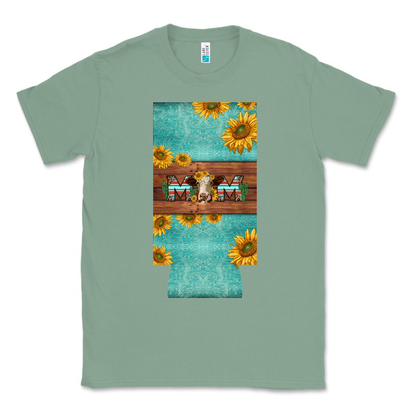 Mom Hereford Cattle Sunflowers On Tooled Leather Slim Can Cooler Classic Tee by BarkalooDesign | Teevron
