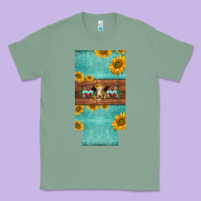 Mom Hereford Cattle Sunflowers On Tooled Leather Slim Can Cooler Classic Tee Designed By Barkaloodesign