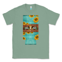 Sage mom hereford cattle sunflowers on tooled leather slim can cooler Classic Tee - BarkalooDesign