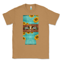 Toasted Coconut mom hereford cattle sunflowers on tooled leather slim can cooler Classic Tee - BarkalooDesign