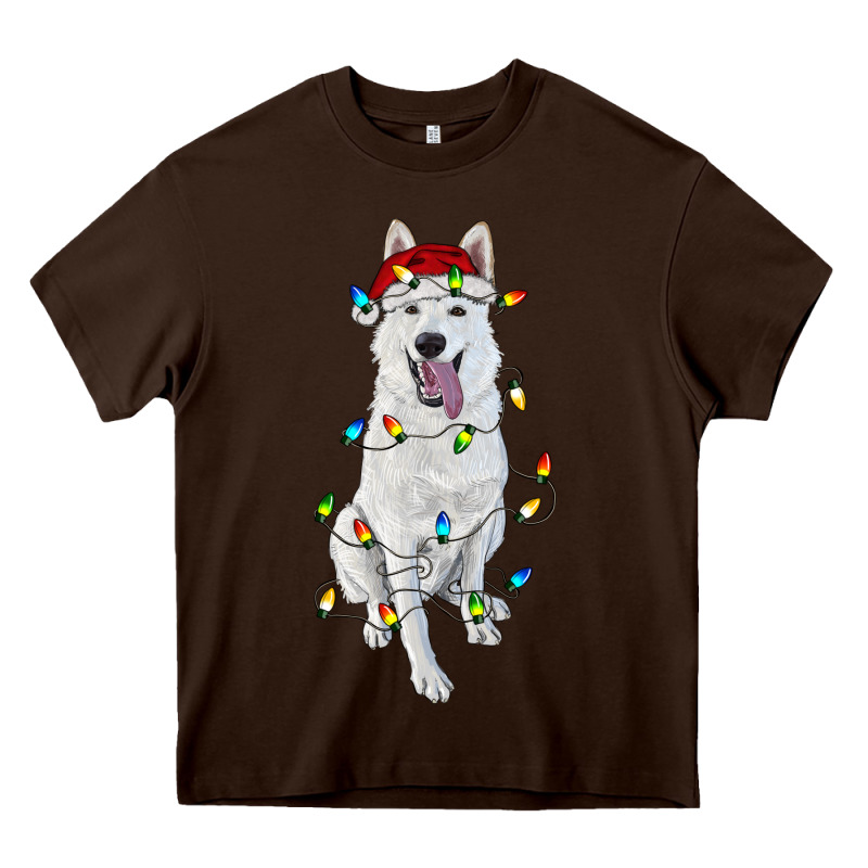 Christmas White Shepherd With Christmas Lights Heavy Core Tee by RanaPortraitStore | Teevron