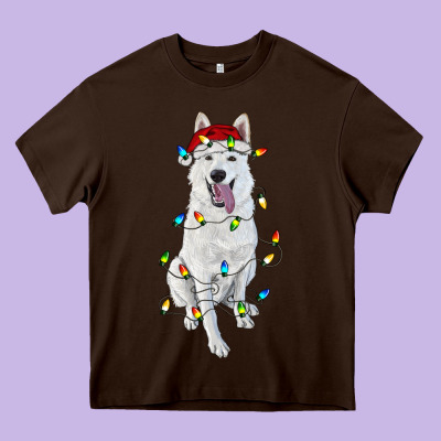 Christmas White Shepherd With Christmas Lights Heavy Core Tee Designed By Ranaportraitstore
