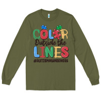 Army Green color outside the lines autism awareness Long Sleeve Tee - MaliasSmallBusiness