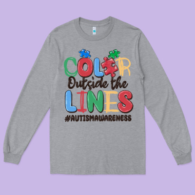 Color Outside The Lines Autism Awareness Long Sleeve Tee Designed By Maliassmallbusiness