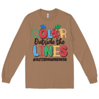 Toasted Coconut color outside the lines autism awareness Long Sleeve Tee - MaliasSmallBusiness