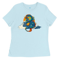 Baby Blue blue dragon ocean waves and sun Ladies Tee - RanaPortraitStore