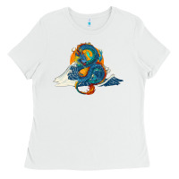 White blue dragon ocean waves and sun Ladies Tee - RanaPortraitStore