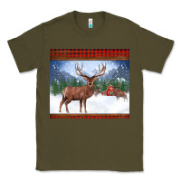 Army Green christmas reindeer red barn country farm christmas Classic Tee - BarkalooDesign
