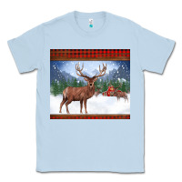 Dusty Blue christmas reindeer red barn country farm christmas Classic Tee - BarkalooDesign