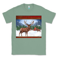 Sage christmas reindeer red barn country farm christmas Classic Tee - BarkalooDesign