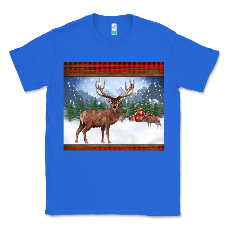 Christmas Reindeer Red Barn Country Farm Christmas Classic Tee by BarkalooDesign | Teevron