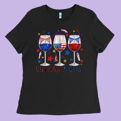 Red Wine And Blue Wine Glasses Ladies Tee Designed By Texasbilliewilder