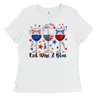 White red wine and blue wine glasses Ladies Tee - texasbilliewilder
