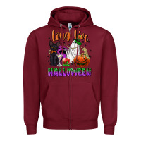 Burgundy long live halloween Zipper Hoodie - NancyCooperArtShop