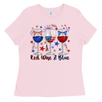 Bubblegum Pink red wine and blue wine glasses Ladies Tee - texasbilliewilder