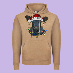 Christmas Baby Black Angus Calf With Lights Vintage Hoodie Designed By Ranaportraitstore