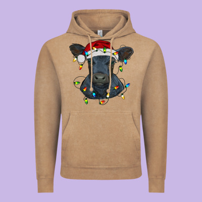 Christmas Baby Black Angus Calf With Lights Vintage Hoodie Designed By Ranaportraitstore