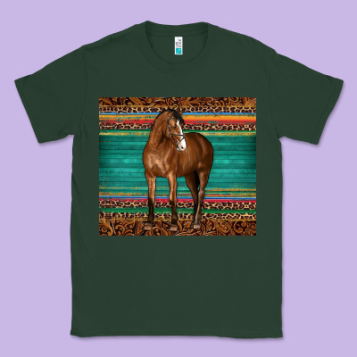 Western Horse Serape  Leather Leopard Classic Tee Designed By Barkaloodesign