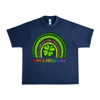 Navy Happy St. Patrick's Day Shamrock Rainbow Urban Heavy Tee - Artiststas