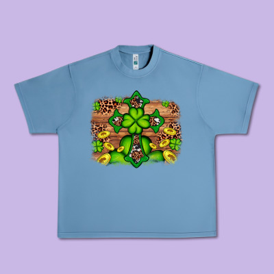 Western Shamrock Cross Leopard Background Urban Heavy Tee Designed By Artiststas