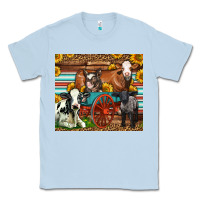Dusty Blue Farm Animals On An Old Wagon Classic Tee - LillyAllenDesigns