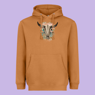 Western Aztec Bull Skull Heavyweight Hoodie Designed By Bettercallsaul