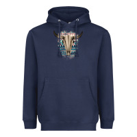 Navy Western Aztec Bull Skull Heavyweight Hoodie - Bettercallsaul
