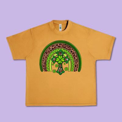 Western Shamrock Cross Rainbow Urban Heavy Tee Designed By Artiststas