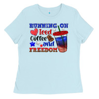 Running On Iced Coffe And Freedom Ladies Tee | Teevron
