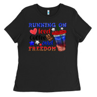 Black running on iced coffe and freedom Ladies Tee - texasbilliewilder