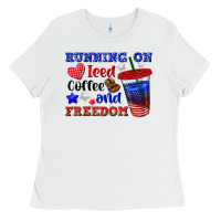 White running on iced coffe and freedom Ladies Tee - texasbilliewilder