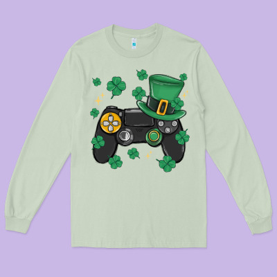 Video Game St Patricks Day Long Sleeve Tee Designed By Maliassmallbusiness