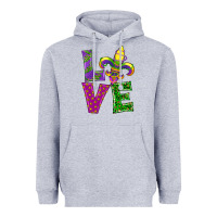 Heather Grey mardi gras love Heavyweight Hoodie - RanaPortraitStore