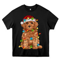 Black toy poodle with christmas lights Heavy Core Tee - RanaPortraitStore