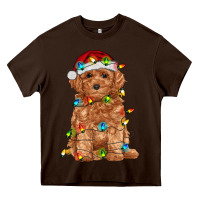 Chocolate Brown toy poodle with christmas lights Heavy Core Tee - RanaPortraitStore