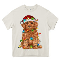 Cream toy poodle with christmas lights Heavy Core Tee - RanaPortraitStore