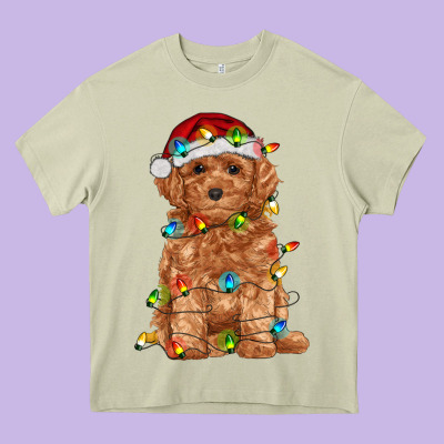Toy Poodle With Christmas Lights Heavy Core Tee Designed By Ranaportraitstore