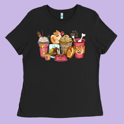 Pomeranian Coffee Cups Ladies Tee Designed By Zillion Design Studio
