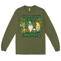 Army Green shamrock with my gnomies Long Sleeve Tee - MaliasSmallBusiness