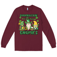 Burgundy shamrock with my gnomies Long Sleeve Tee - MaliasSmallBusiness