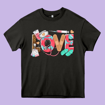 Nurse Love Heavy Core Tee Designed By Texasbilliewilder