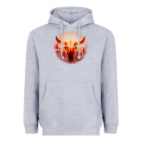 Heather Grey Western Cowboy Sunset Bull Skull Heavyweight Hoodie - Bettercallsaul
