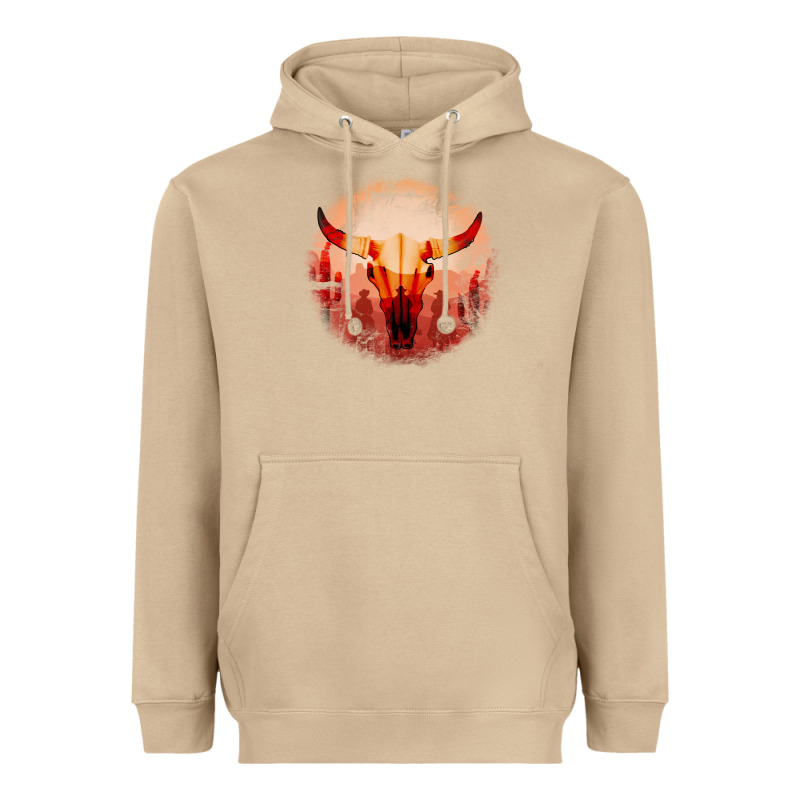 Western Cowboy Sunset Bull Skull Heavyweight Hoodie by Bettercallsaul | Teevron