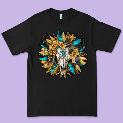 Bull Skull With Sunflower Premium Tee Designed By Ranaportraitstore