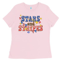 Bubblegum Pink stars and striper billie wilder Ladies Tee - texasbilliewilder