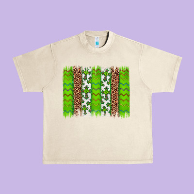 Western St. Patrick's Shamrock Cross Leopard Brushstroke Urban Heavy Tee Designed By Artiststas