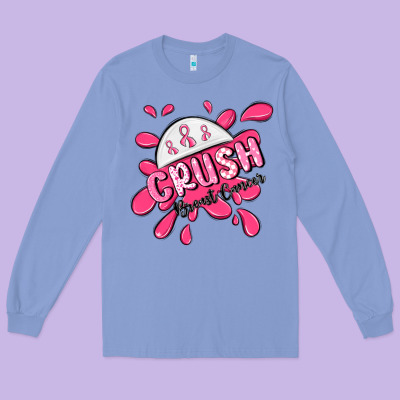 Crush Breast Cancer Long Sleeve Tee Designed By Maliassmallbusiness