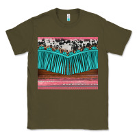 Army Green western fringe cowhide leopard Classic Tee - BarkalooDesign