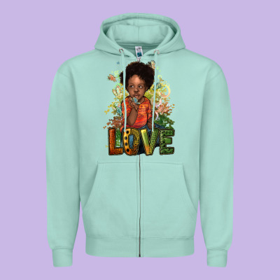 Black Afro Boy Love Zipper Hoodie Designed By Nancycooperartshop