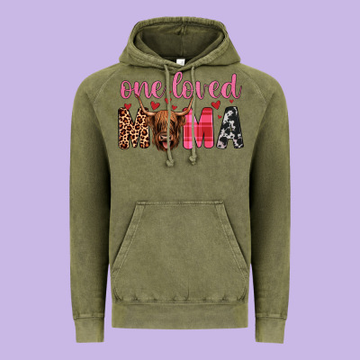 Highland Cow One Loved Mama Vintage Hoodie Designed By Jahusdesignshop